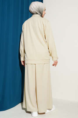 Fermuarlı Cepli Salaş İkili Takım Bej - İkili Takım