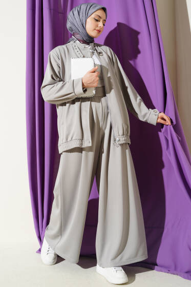 Fermuarlı Cepli Salaş İkili Takım Gri - İkili Takım