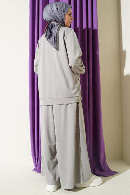 Fermuarlı Cepli Salaş İkili Takım Gri - İkili Takım