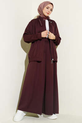 Fermuarlı Cepli Salaş İkili Takım Kahve - SAS