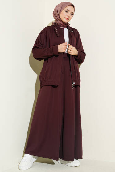 Fermuarlı Cepli Salaş İkili Takım Kahve - İkili Takım