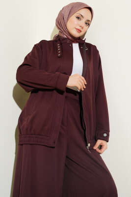 Fermuarlı Cepli Salaş İkili Takım Kahve - İkili Takım