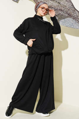 Fermuarlı Cepli Salaş İkili Takım Siyah - SAS