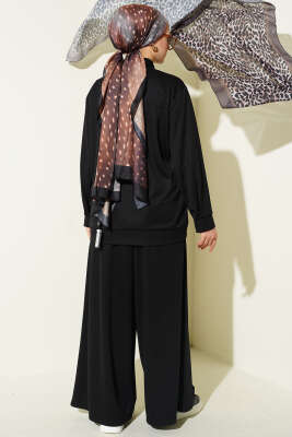 Fermuarlı Cepli Salaş İkili Takım Siyah - İkili Takım