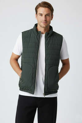 Fermuarlı Çift Cepli Erkek Yelek Haki - VAGANZA