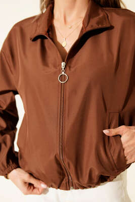 Fermuarlı Çift Cepli Kısa Ceket Kahve - Kadın Giyim Modelleri