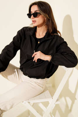 Fermuarlı Çift Cepli Kısa Ceket Siyah - Kadın Giyim Modelleri