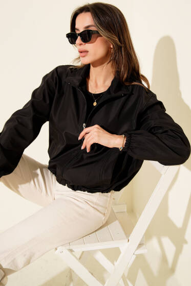 Fermuarlı Çift Cepli Kısa Ceket Siyah - Kadın Giyim Modelleri