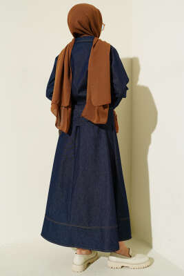 Fermuarlı Çift Cepli Kot Etekli Takım Lacivert - İkili Takım