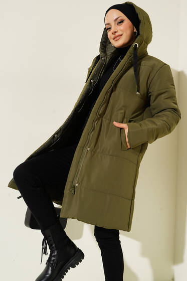 Fermuarlı Çıtçıt Düğmeli Şişme Mont Haki - Mont