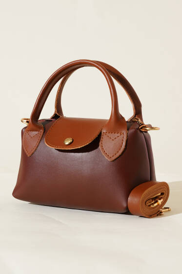 Fermuarlı Çıtçıtlı Çanta Kahve - Kol Çantası