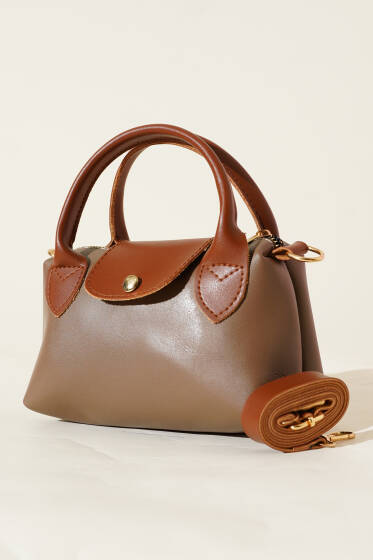 Fermuarlı Çıtçıtlı Çanta Vizon - Kol Çantası