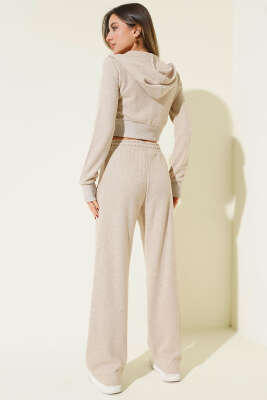 Fermuarlı Crop Hırka İkili Takım Bej - Kadın Giyim Modelleri