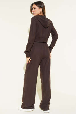 Fermuarlı Crop Hırka İkili Takım Kahve - Kadın Giyim Modelleri