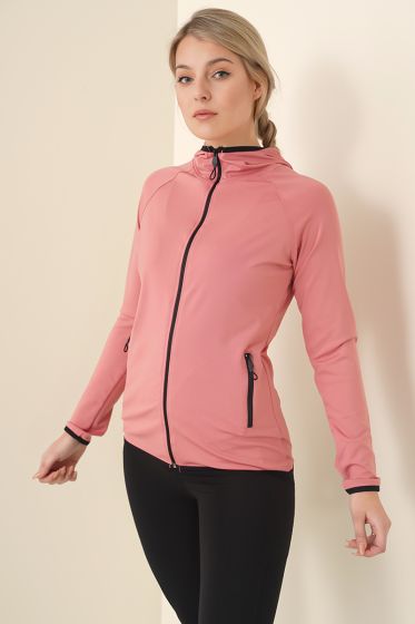 Fermuarlı Dalgıç Kumaş Gül Kurusu Hırka - Kadın Giyim Modelleri