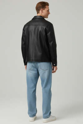 Fermuarlı Deri Erkek Ceket Siyah - Erkek Ceket