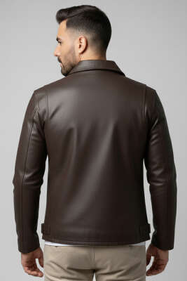 Fermuarlı Deri Erkek Mont Kahve - Erkek Mont