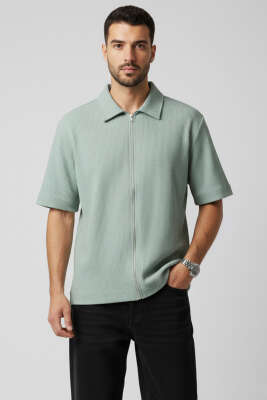 Fermuarlı Detaylı Kısa Kol Gömlek Mint - FRESHMAN