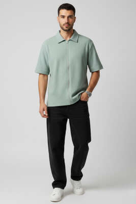 Fermuarlı Detaylı Kısa Kol Gömlek Mint - Erkek Gömlek