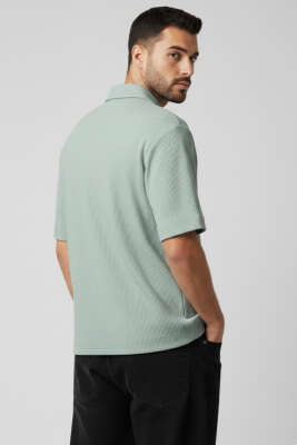 Fermuarlı Detaylı Kısa Kol Gömlek Mint - Erkek Gömlek