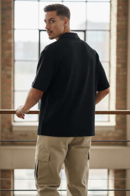 Fermuarlı Detaylı Kısa Kol Gömlek Siyah - Erkek Gömlek