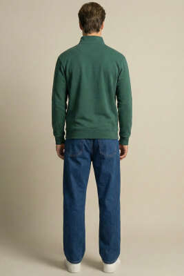 Fermuarlı Dik Yaka Erkek Sweaatshirt Nefti - Erkek Sweatshirt