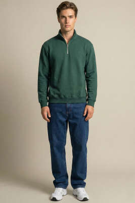 Fermuarlı Dik Yaka Erkek Sweaatshirt Nefti - Erkek Sweatshirt