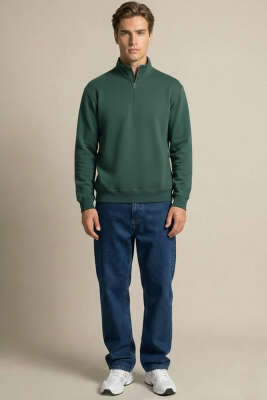 Fermuarlı Dik Yaka Erkek Sweaatshirt Nefti - Erkek Sweatshirt