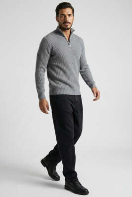 Fermuarlı Dik Yaka Erkek Triko Hırka Gri - Günün Seçilenleri