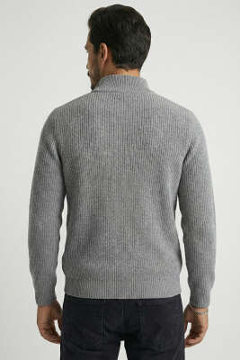 Fermuarlı Dik Yaka Erkek Triko Hırka Gri - Günün Seçilenleri