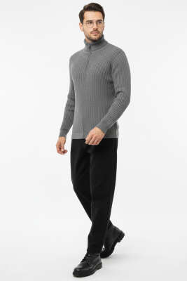 Fermuarlı Dik Yaka Erkek Triko Hırka Gri - Günün Seçilenleri