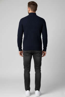Fermuarlı Dik Yaka Erkek Triko Hırka Lacivert - Yeni Erkek Giyim