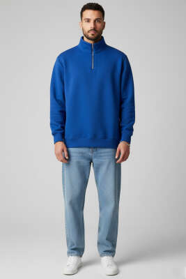 Fermuarlı Dik Yaka Üç İplik Sweatshirt Lacivert - Erkek Sweatshirt