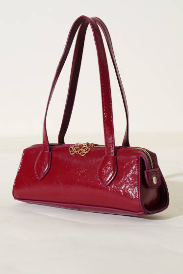 Fermuarlı Dikdörtgen Rugan Çanta Bordo - Kol Çantası