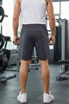 Fermuarlı Erkek Sporcu Şort Füme - ERKEK ŞORT