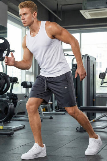 Fermuarlı Erkek Sporcu Şort Füme - ERKEK ŞORT