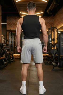 Fermuarlı Erkek Sporcu Şort Gri - ERKEK ŞORT