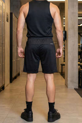 Fermuarlı Erkek Sporcu Şort Siyah - ERKEK ŞORT