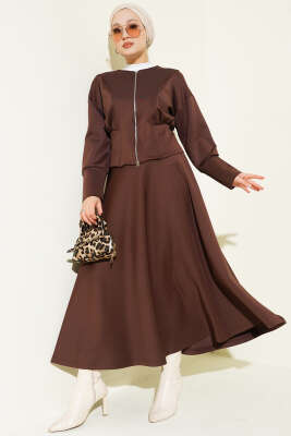 Fermuarlı Etekli Scuba İkili Takım Kahve - SAS