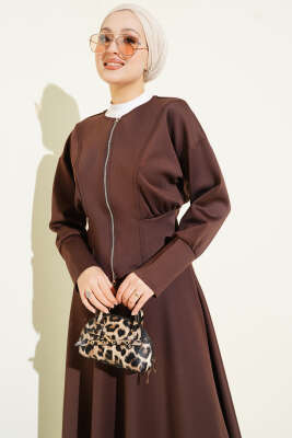 Fermuarlı Etekli Scuba İkili Takım Kahve - İkili Takım