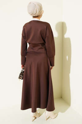 Fermuarlı Etekli Scuba İkili Takım Kahve - İkili Takım