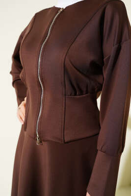 Fermuarlı Etekli Scuba İkili Takım Kahve - İkili Takım