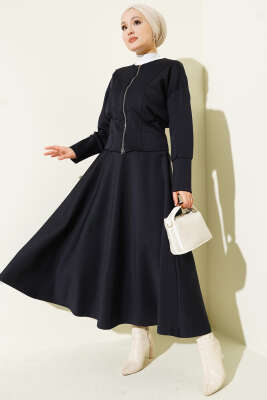 Fermuarlı Etekli Scuba İkili Takım Lacivert - SAS