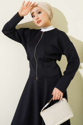 Fermuarlı Etekli Scuba İkili Takım Lacivert - İkili Takım