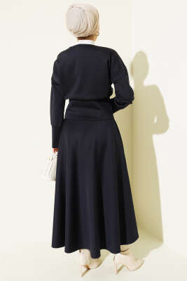 Fermuarlı Etekli Scuba İkili Takım Lacivert - İkili Takım