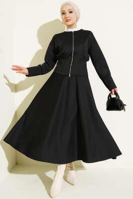 Fermuarlı Etekli Scuba İkili Takım Siyah - SAS