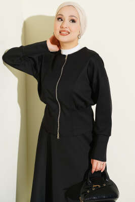 Fermuarlı Etekli Scuba İkili Takım Siyah - İkili Takım