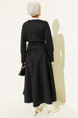 Fermuarlı Etekli Scuba İkili Takım Siyah - İkili Takım