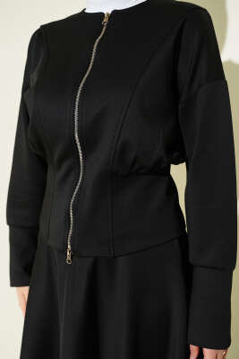 Fermuarlı Etekli Scuba İkili Takım Siyah - İkili Takım