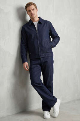 Fermuarlı Gabardin Ceket Lacivert 